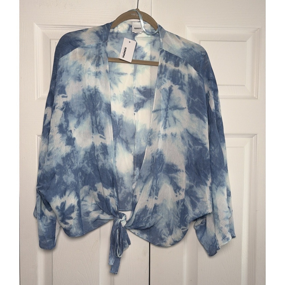 Sonoma Tie Dye Kimono Wrap Womens Size O/S Blue Boho Beach Coverup Beachy NEW
